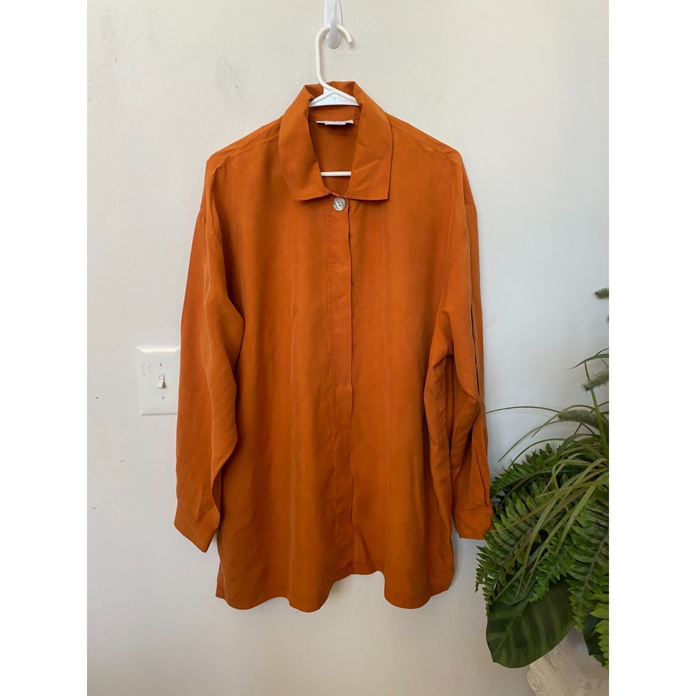 Saks Fifth Avenue Women's Orange 100% Silk Button Tunic Shirt Size 2X EUC, $350